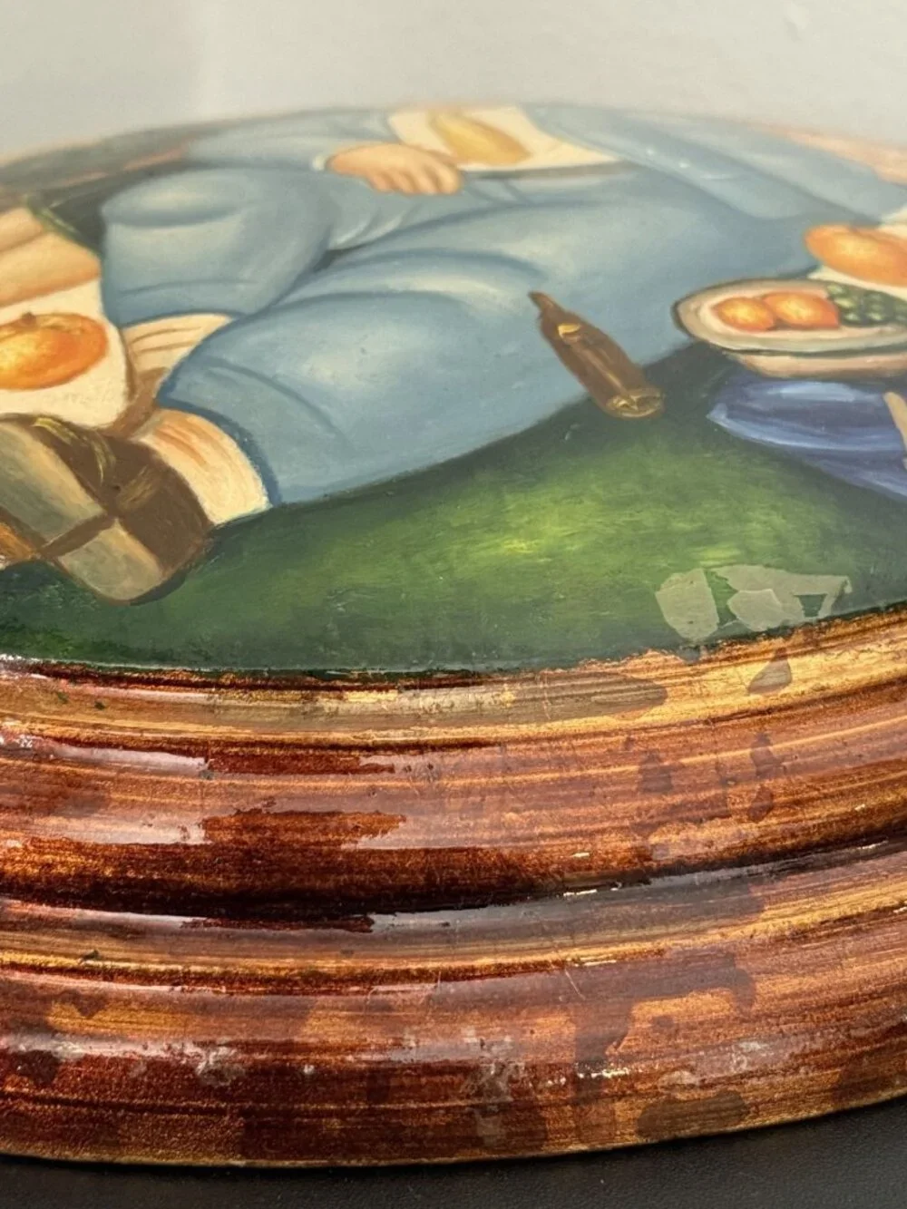 Botero Style Picnic Hand Painted Oil Painting Mid-Century Artwork (Signed Leona)